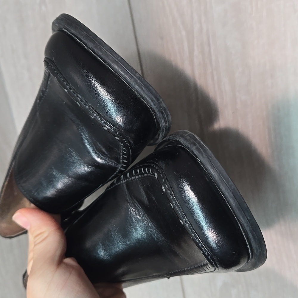 Vintage Nine West Kinetic Leather Y2k Women's Loafers Square Toe Heel Shoes 7.5M - Picture 5 of 12